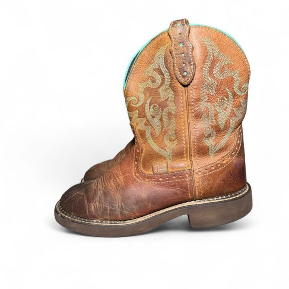 Justin Women’s Western Cowboy Boots Size 6.5 B Brown Leather Embroidered L9606 - Picture 2 of 8